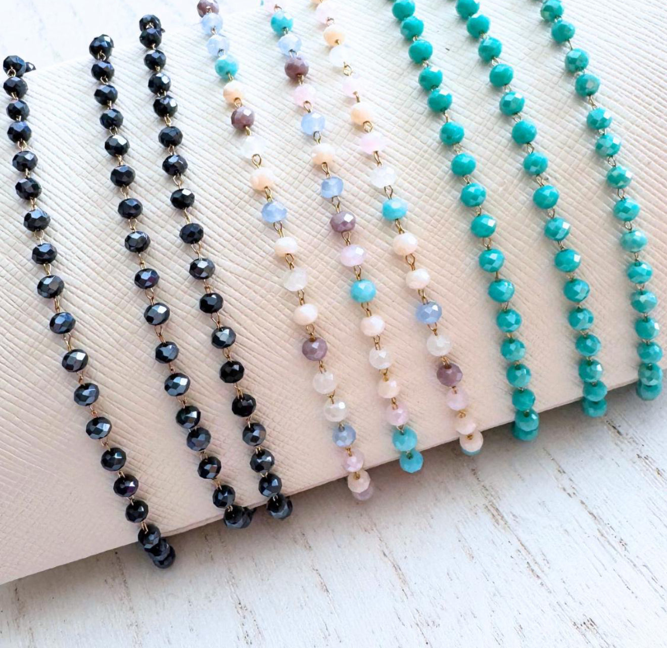 Dainty Gold Stainless Steel Chain with Iridescent Beads