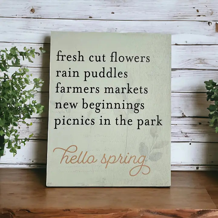 Hello Spring - Rustic Vintage Style Wood Sign