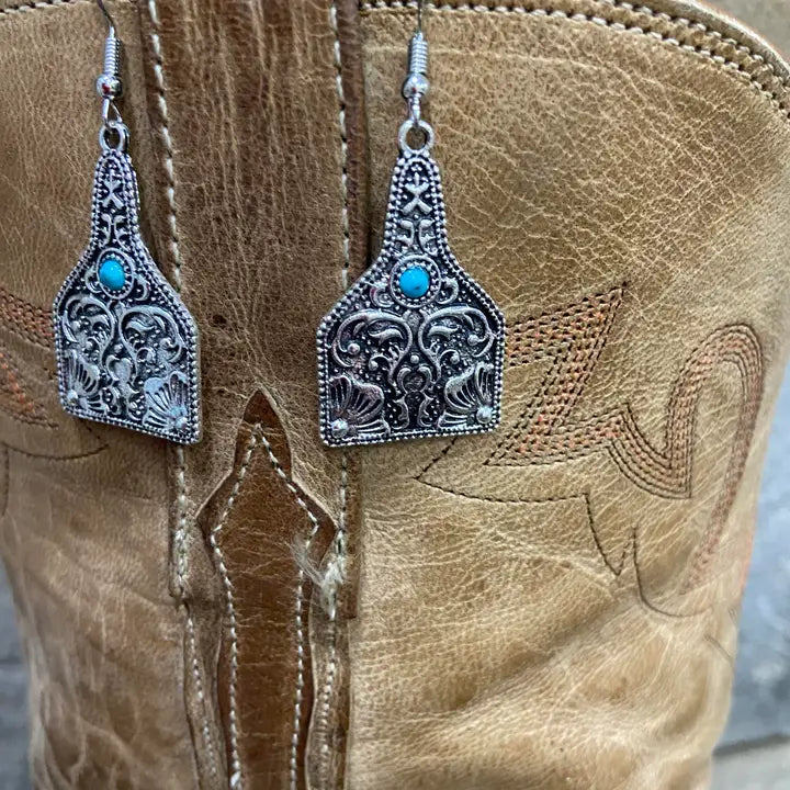 Tooled Cattle Tag Earring