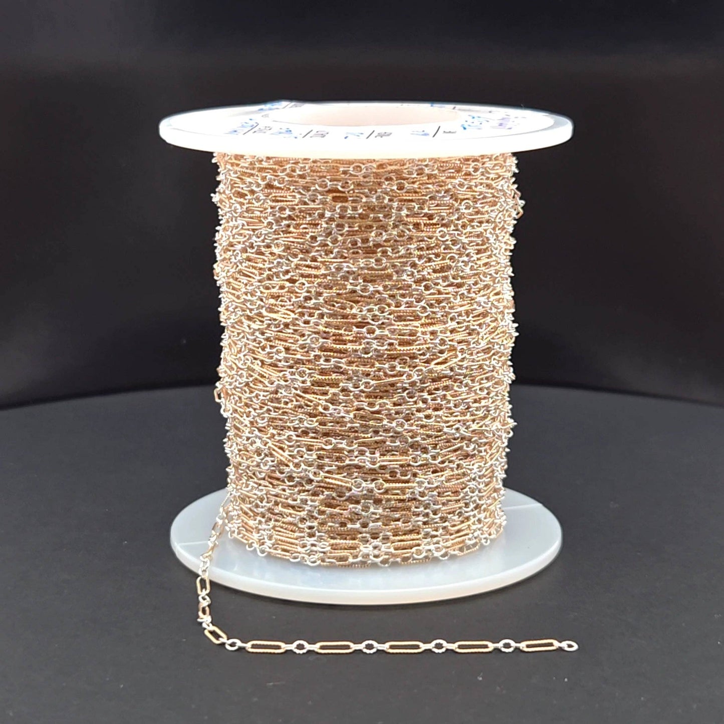 XM/1003K. 14K Gold Filled and Sterling Silver Knurled Link Chain – Long & Short Pattern