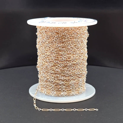 XM/1003K. 14K Gold Filled and Sterling Silver Knurled Link Chain – Long & Short Pattern