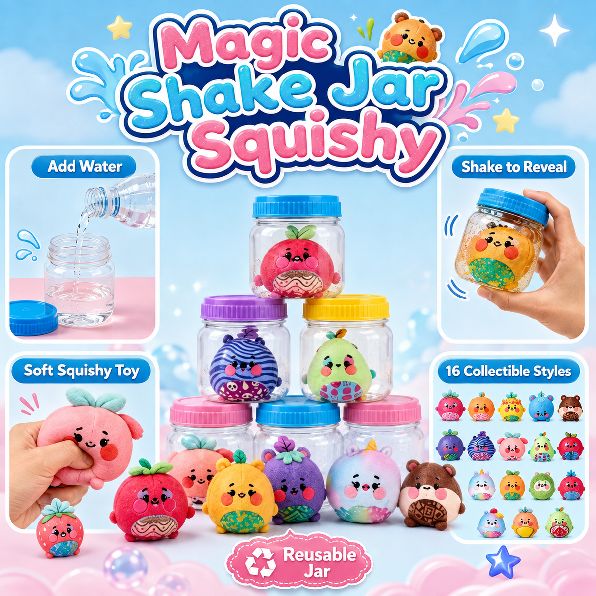 Water Reveal Magic Jar Squishy Toy - Reusable Jar
