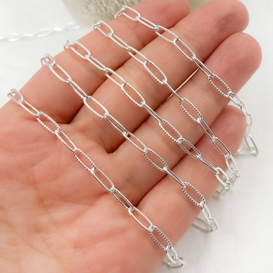 925 Sterling Silver Hammered Paperclip Chain.