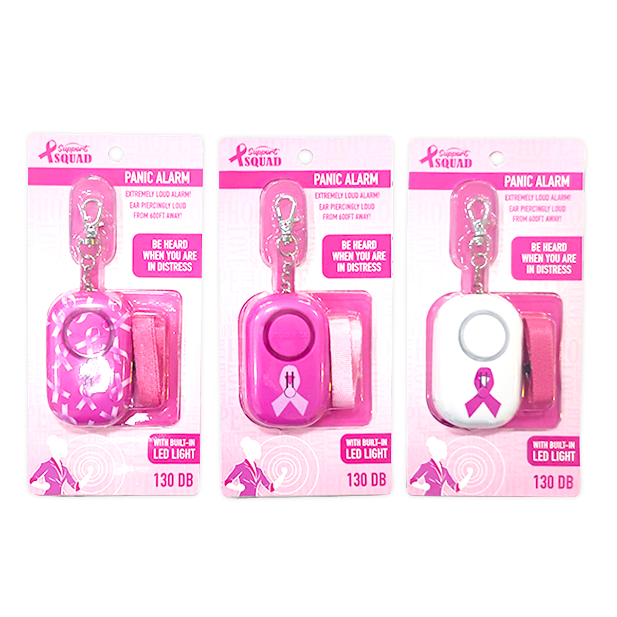 Panic Alarm Keychain Breast Cancer Awareness Pink- 3/Pack