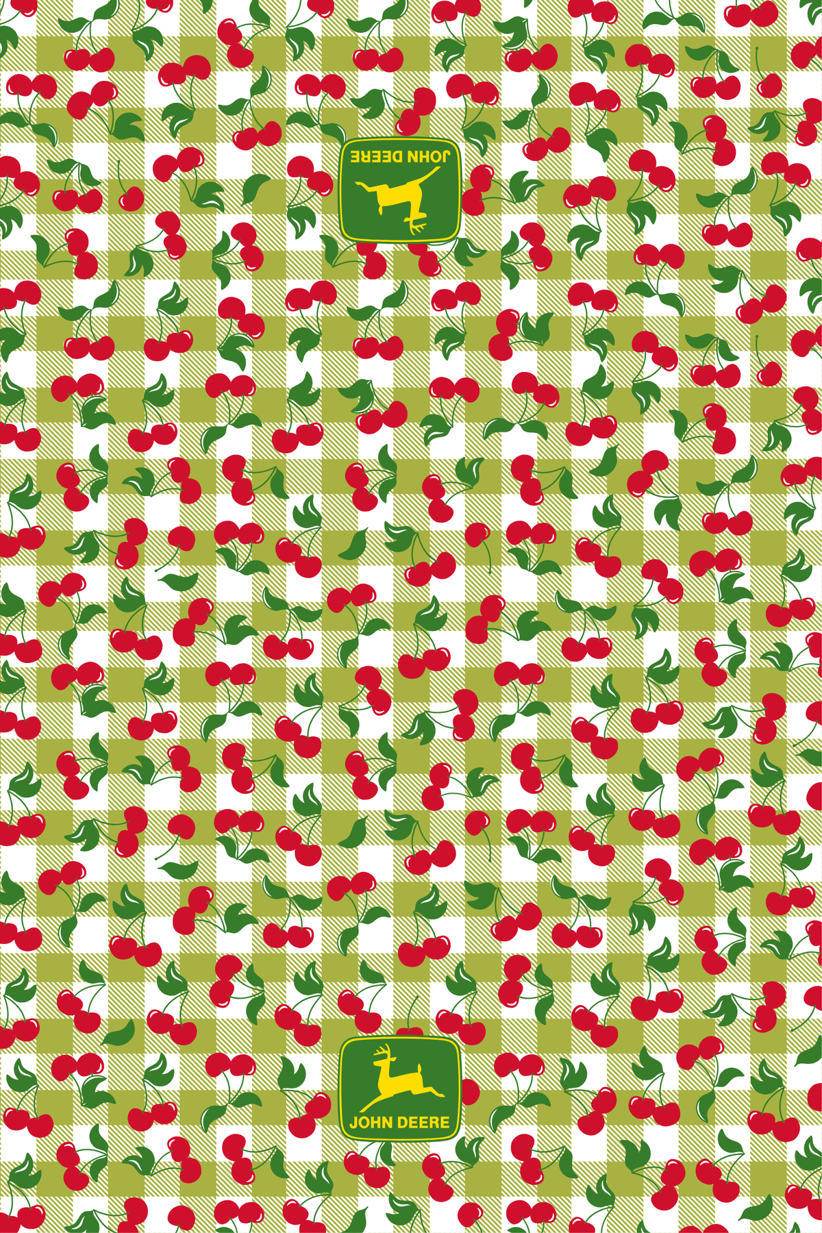 JOHN DEERE Gingham Cherries Tea Towel