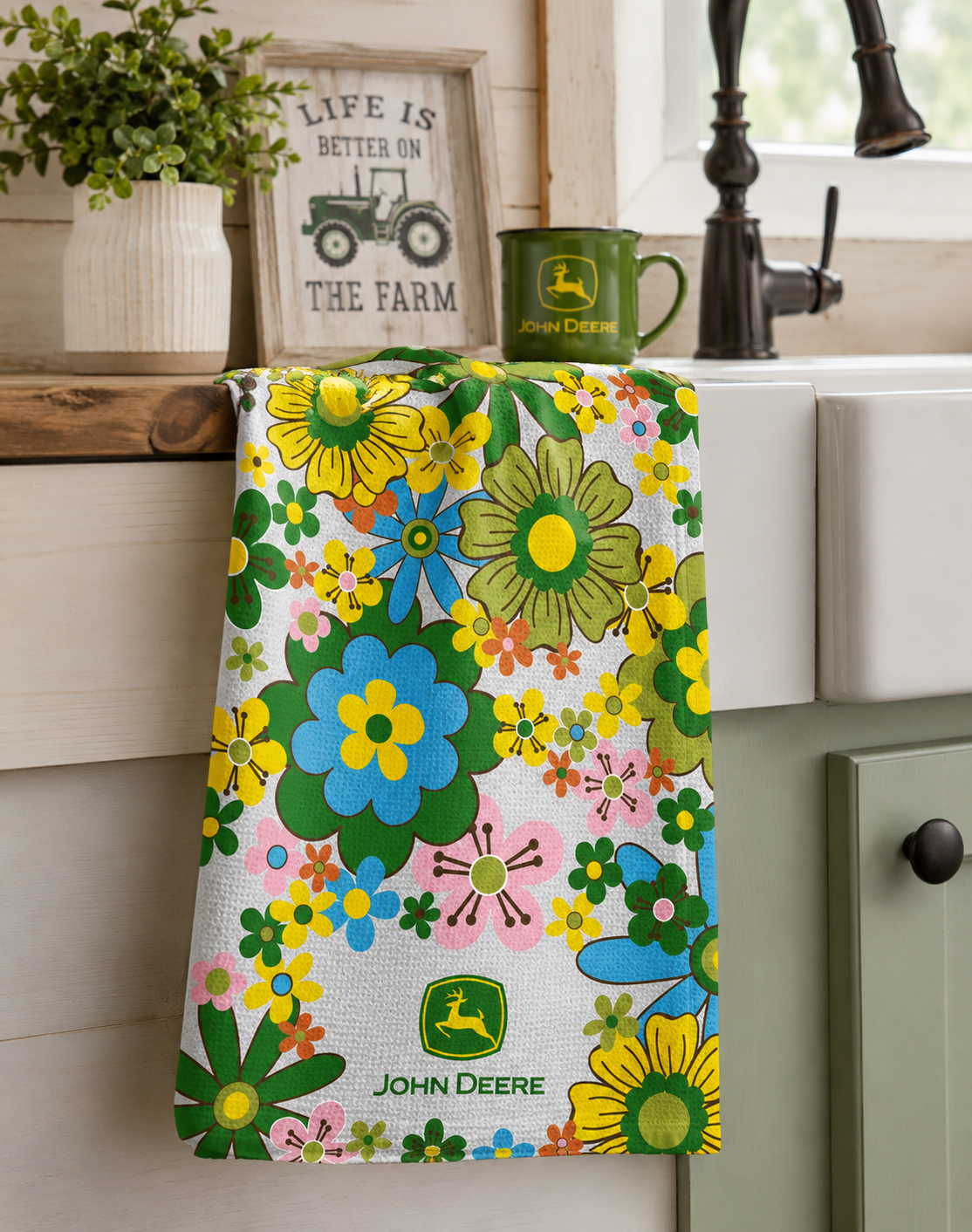 JOHN DEERE Flower Power Tea Towel