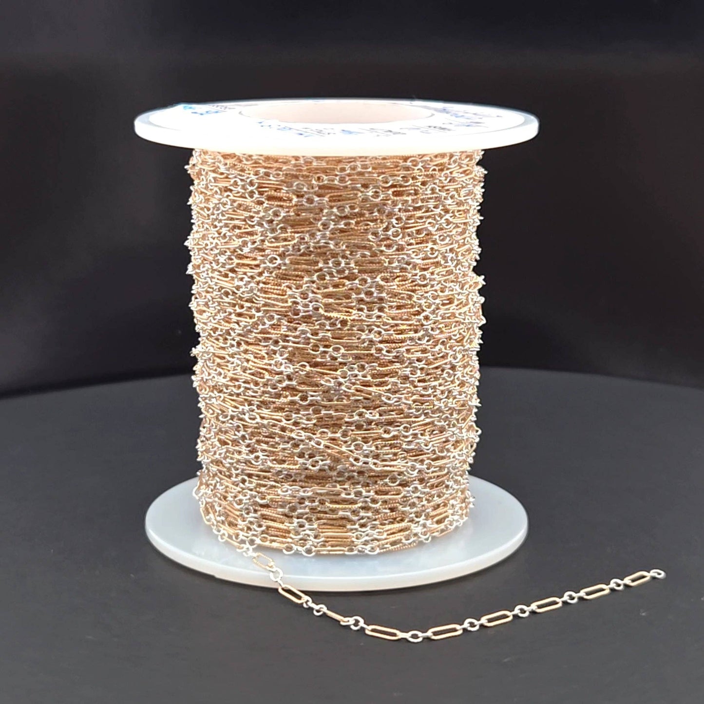 XM/1003K. 14K Gold Filled and Sterling Silver Knurled Link Chain – Long & Short Pattern