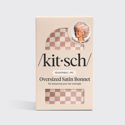 Oversized Satin Bonnet - Terracotta Checker