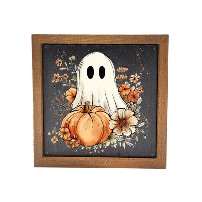 Halloween Ghost With Pumpkin Fall Decor - Halloween Sign