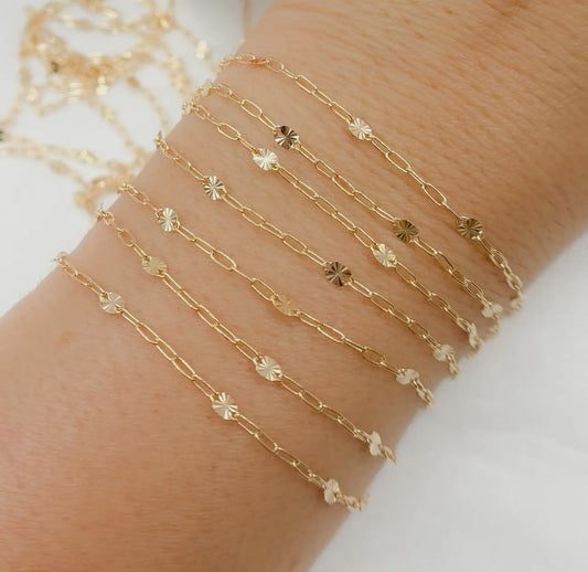 14K Gold-Filled Smooth Paperclip and Diamond Cut Marina Link Chain
