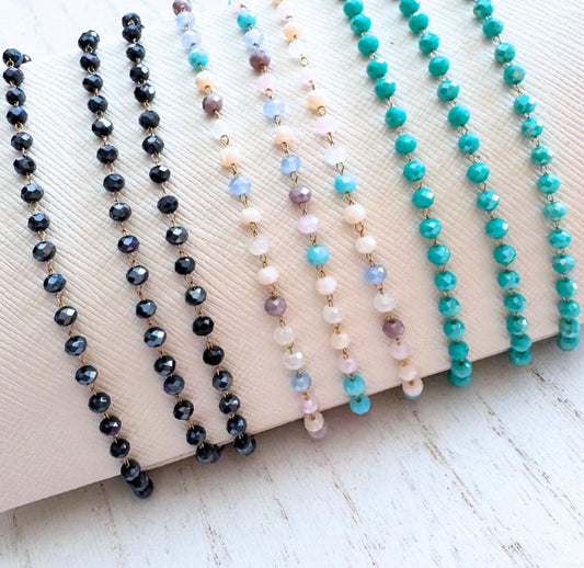 Dainty Gold Stainless Steel Chain with Iridescent Beads