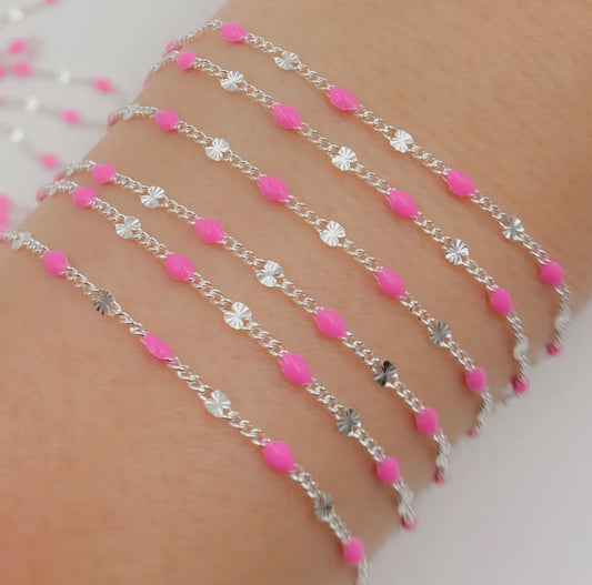 Gold Filled Pink Color Enamel Marina Link Chain