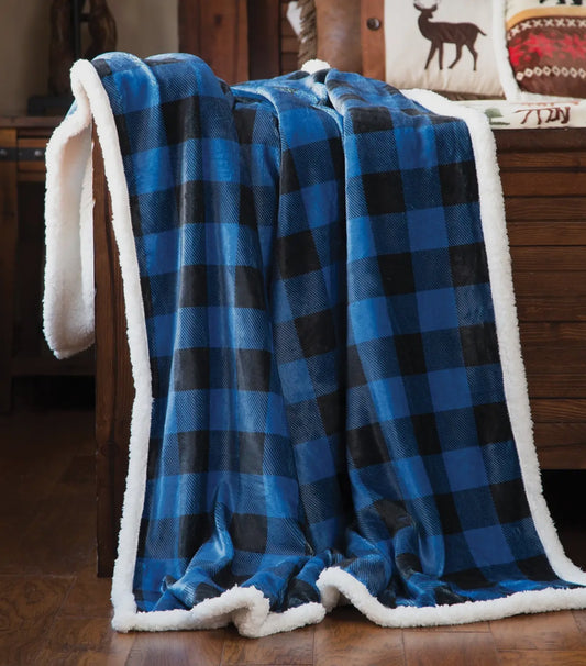 Blue Buffalo Plaid Sherpa Throw Blanket