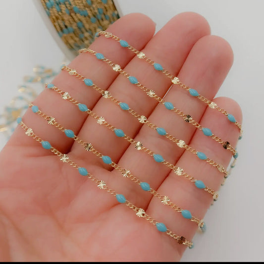 Gold Filled Turquoise Color
Enamel Marina Link Chain