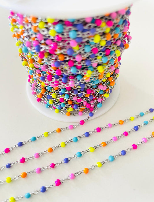 Neon Enamel Ball Silver Chain