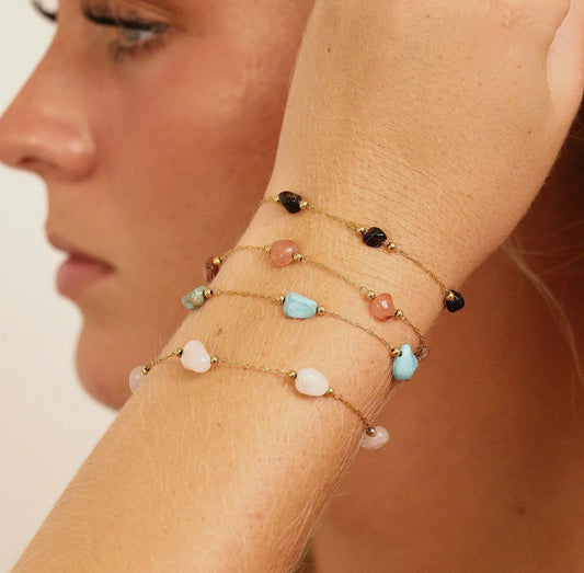 18K Gold Pvd Stainless Steel W/ Beaded Stone Chain