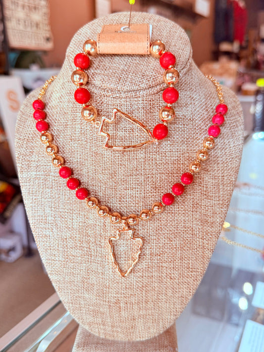 Arrowhead Beaded Necklace & Bracelet Set