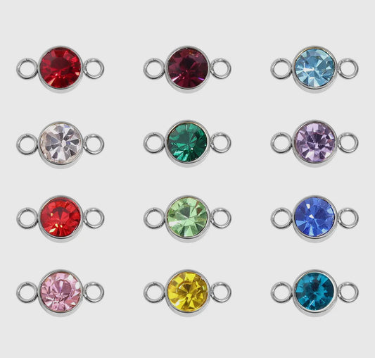 Stainless Steel Cubic Zirconia Birthstone
Connector Charms