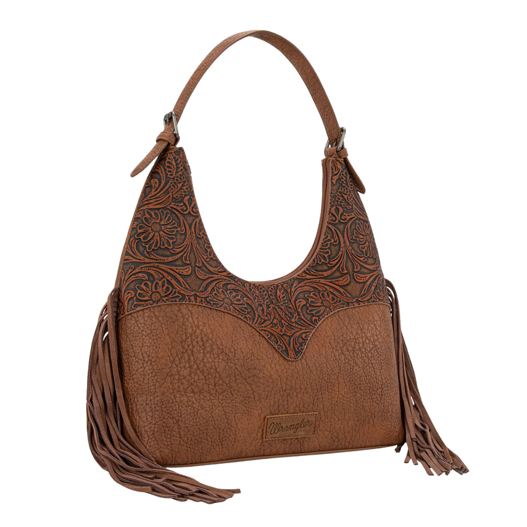 Wrangler Fringe Floral Tooled Hobo Bag