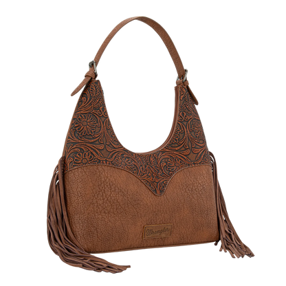 Wrangler Fringe Floral Tooled Hobo Bag