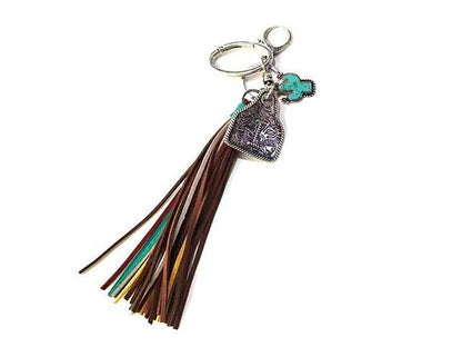 Western Initial Cattle Tag Tassel Keychain