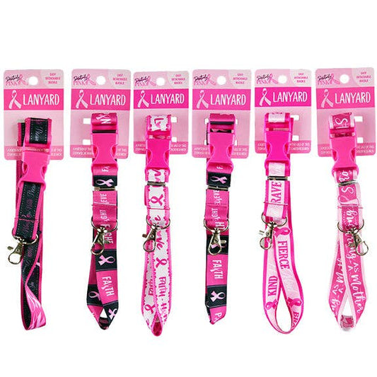 Breast Cancer Awareness Lanyard Keychain Assortment- 12/Pack