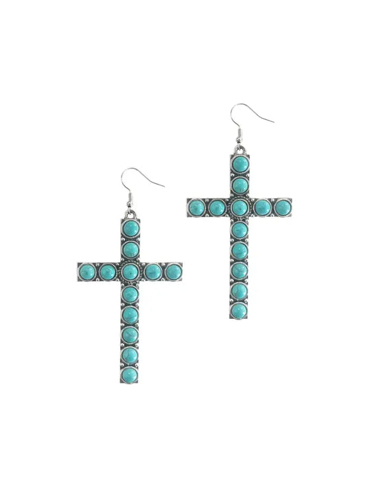 Turquoise Stone Cross Earrings