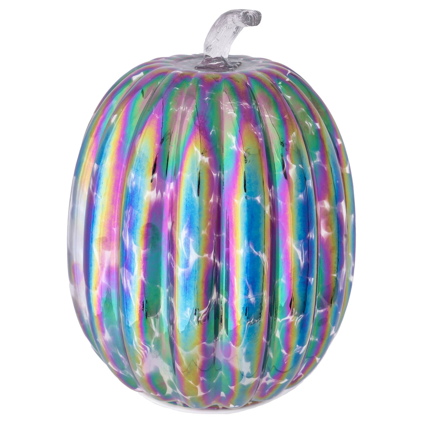 10.75" Iridescent Oil Slick Glass Pumpkin Large Fall Autumn