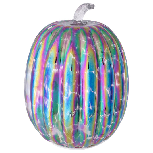 10.75" Iridescent Oil Slick Glass Pumpkin Large Fall Autumn