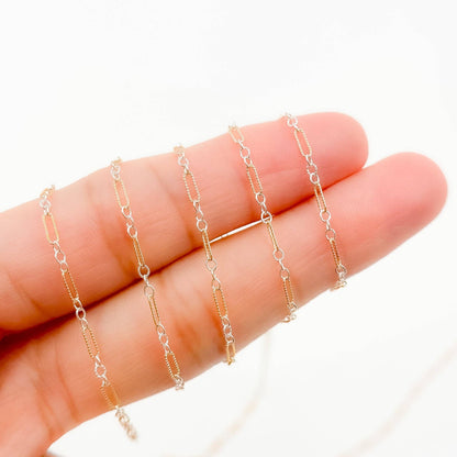 XM/1003K. 14K Gold Filled and Sterling Silver Knurled Link Chain – Long & Short Pattern