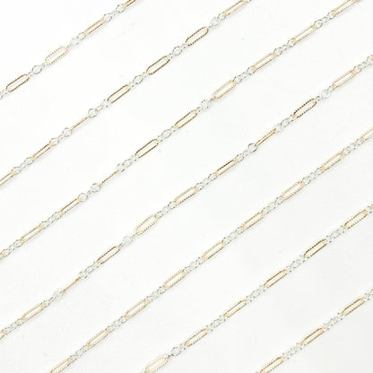XM/1003K. 14K Gold Filled and Sterling Silver Knurled Link Chain – Long & Short Pattern