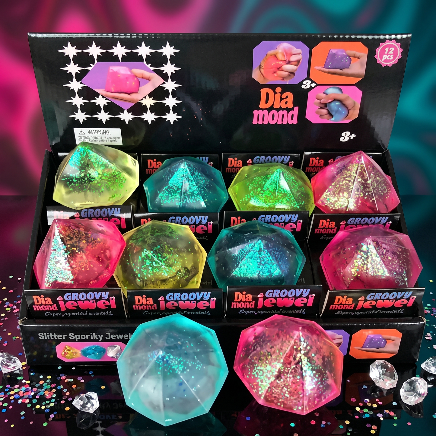 TPR Glitter Diamond Squishy Fidget Toy for Stress Relief
