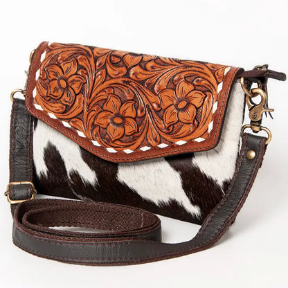 Small Cowhide Bag With Tooled Leather Flap