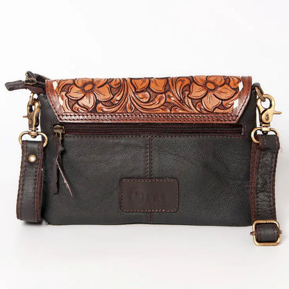 Small Cowhide Bag With Tooled Leather Flap